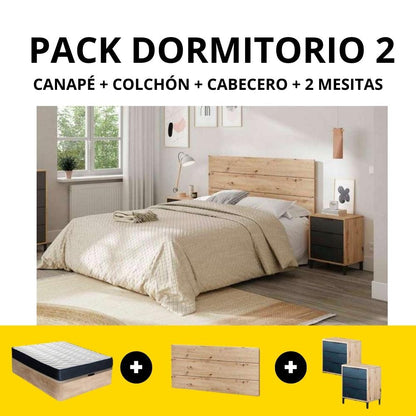 PACK DORMITORIO 2 (CANAPÉ+COLCHÓN+CABECERO+2MESITAS) - El Rey Del Descanso