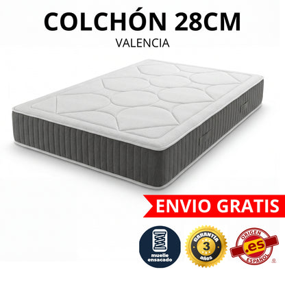COLCHÓN VALENCIA MUELLES ENSACADOS 28CM